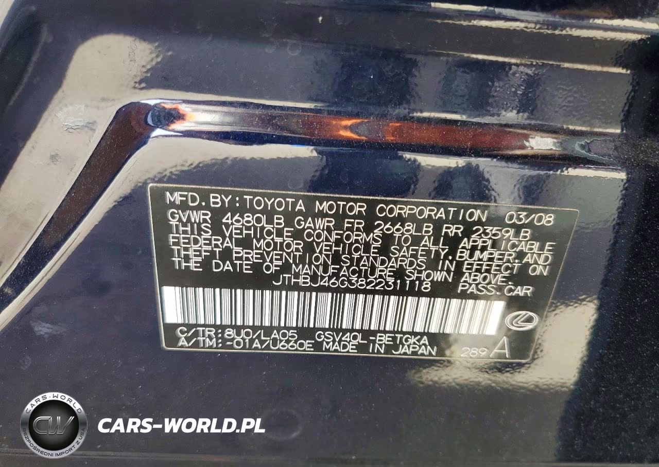 2008 Lexus Es 350 VIN:JTHBJ46G382231118 - 12