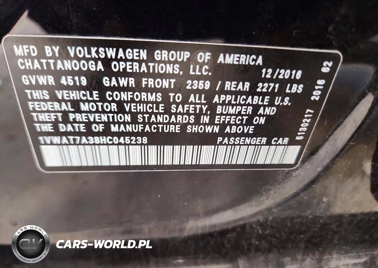 2017 Volkswagen Passat S VIN:1VWAT7A38HC045238 - 12