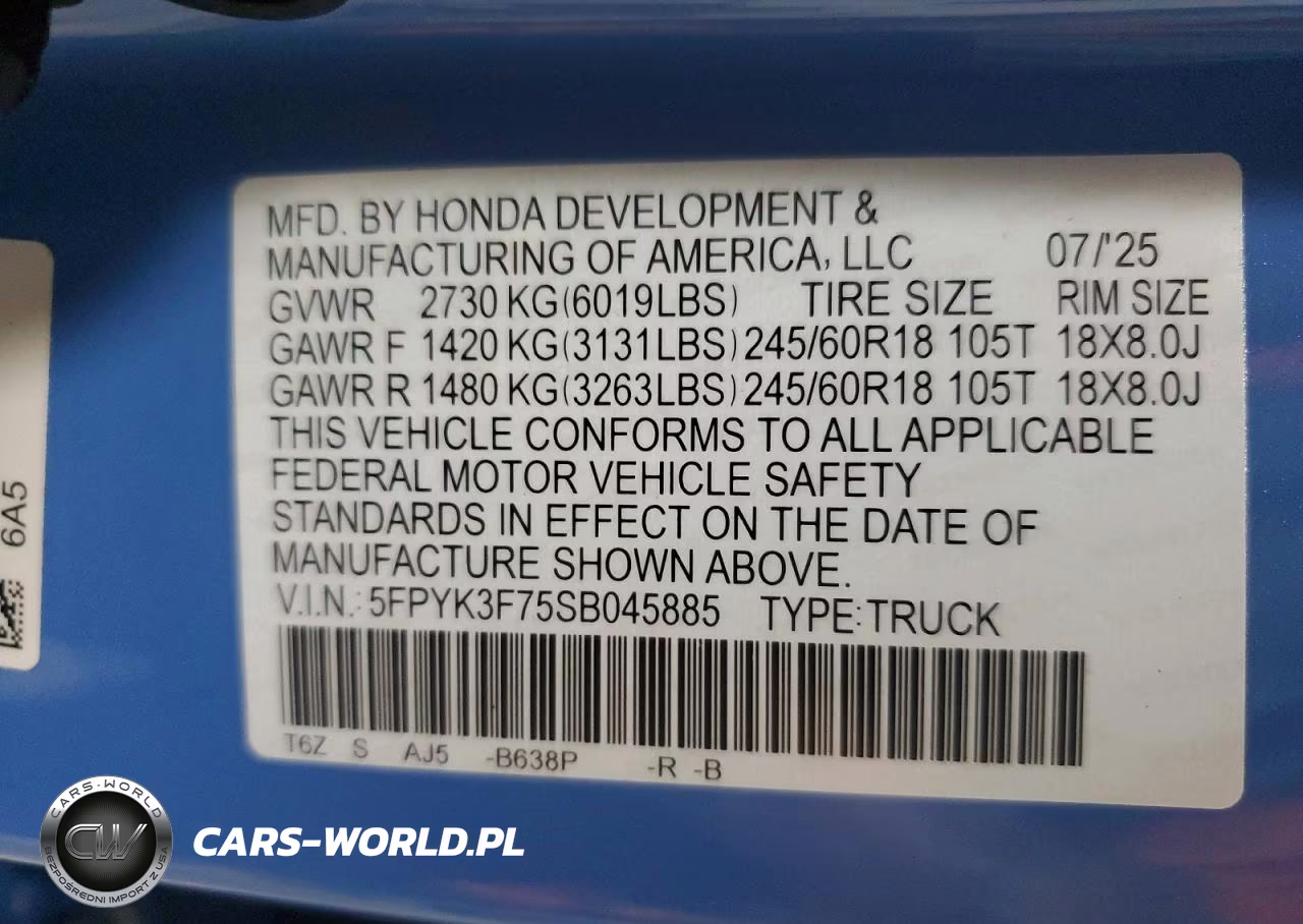 2025 Honda Ridgeline Trail Sport VIN:5FPYK3F75SB045885 - 12