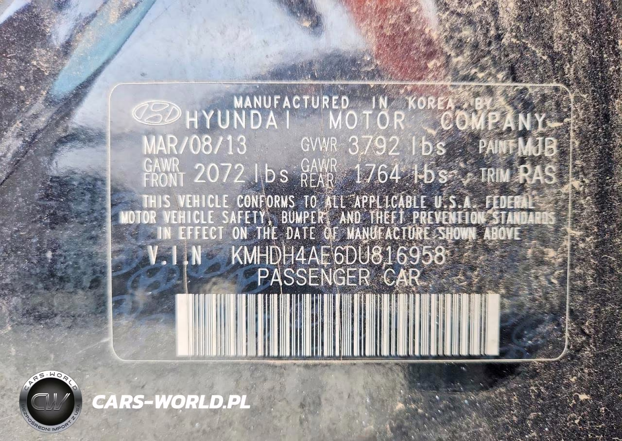 2013 Hyundai Elantra Gls VIN:KMHDH4AE6DU816958 - 12