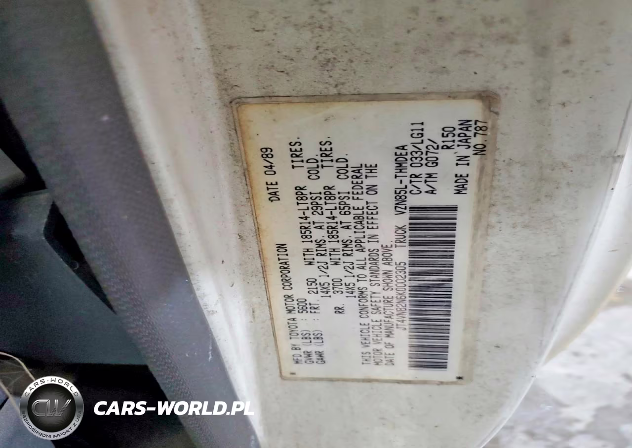 1989 Toyota Pickup One Ton VIN:JT4VN82N6K0002305 - 12