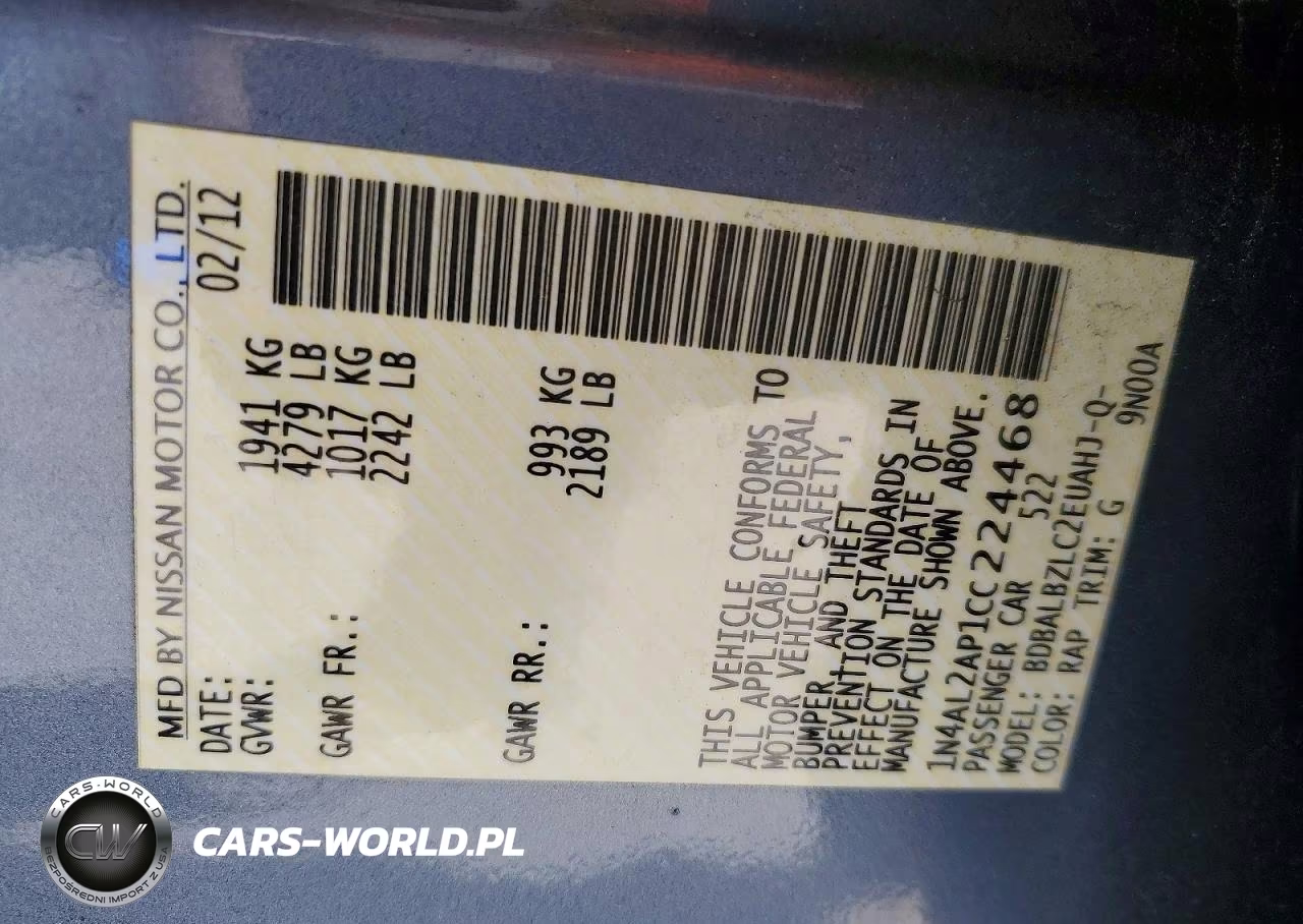 2012 Nissan Altima 2.5 VIN:1N4AL2AP1CC224468 - 12