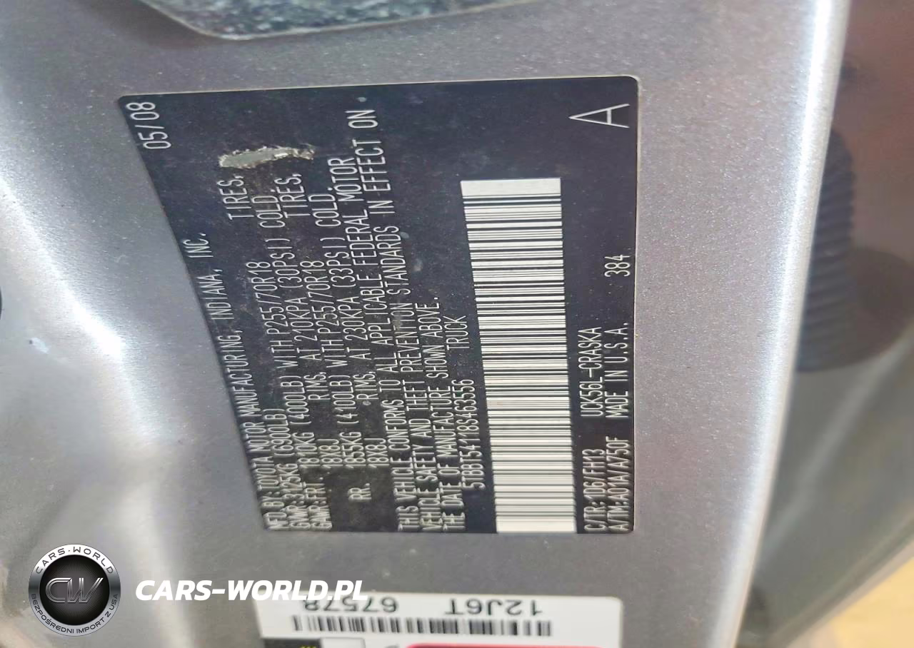 2008 Toyota Tundra Grade VIN:5TBBT54118S463556 - 12