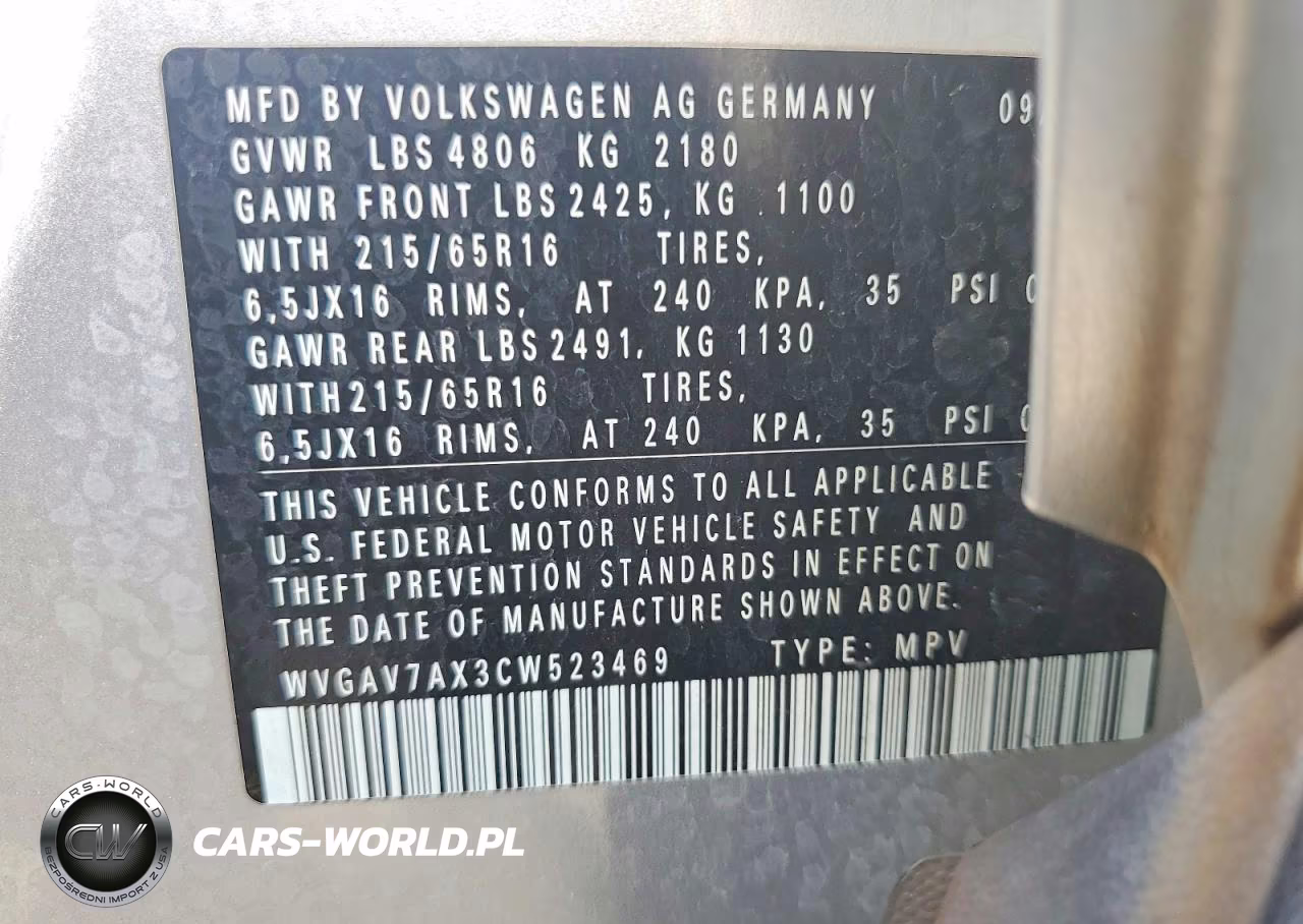 2012 Volkswagen Tiguan S VIN:WVGAV7AX3CW523469 - 14