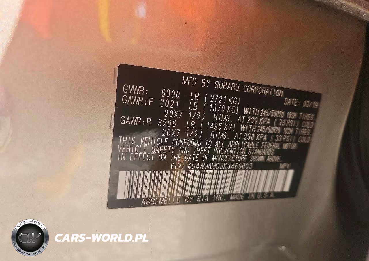 2019 Subaru Ascent Limited VIN:4S4WMAMD5K3469003 - 13
