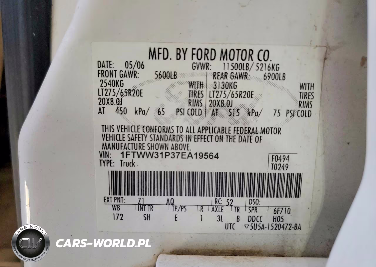 2007 Ford F350 Srw Super Duty VIN:1FTWW31P37EA19564 - 12