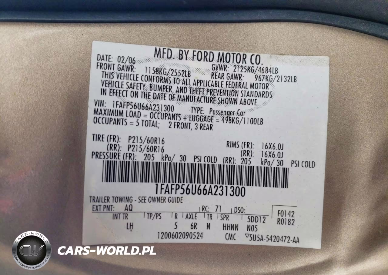 2006 Ford Taurus Sel VIN:1FAFP56U66A231300 - 12