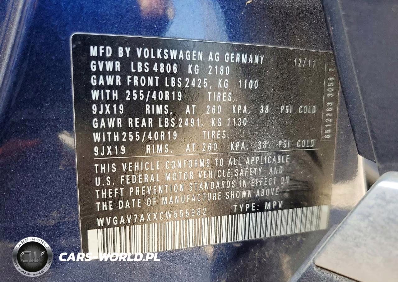 2012 Volkswagen Tiguan S VIN:WVGAV7AXXCW555982 - 13