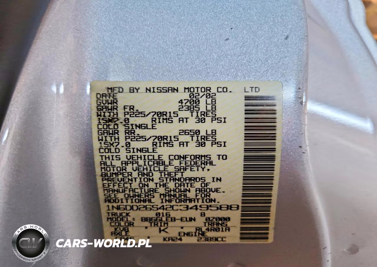 2002 Nissan Frontier Standard VIN:1N6DD26S42C349588 - 13