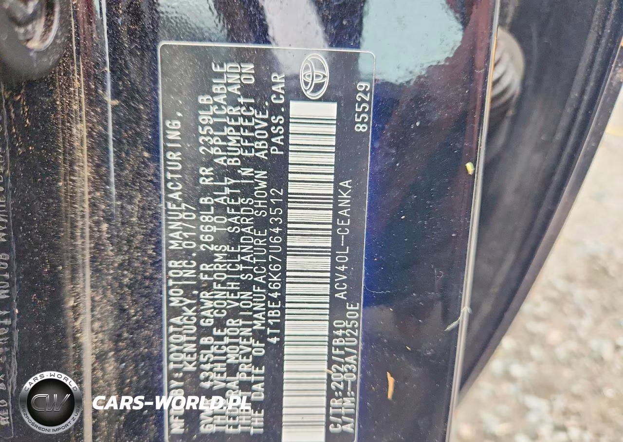 2007 Toyota Camry Le VIN:4T1BE46K67U643512 - 12