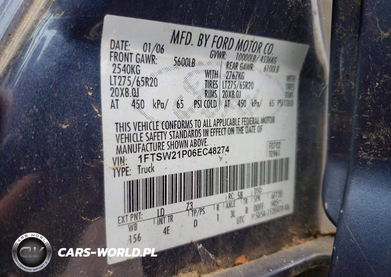 2006 Ford F250 Super Duty VIN:1FTSW21P06EC48274 - 12