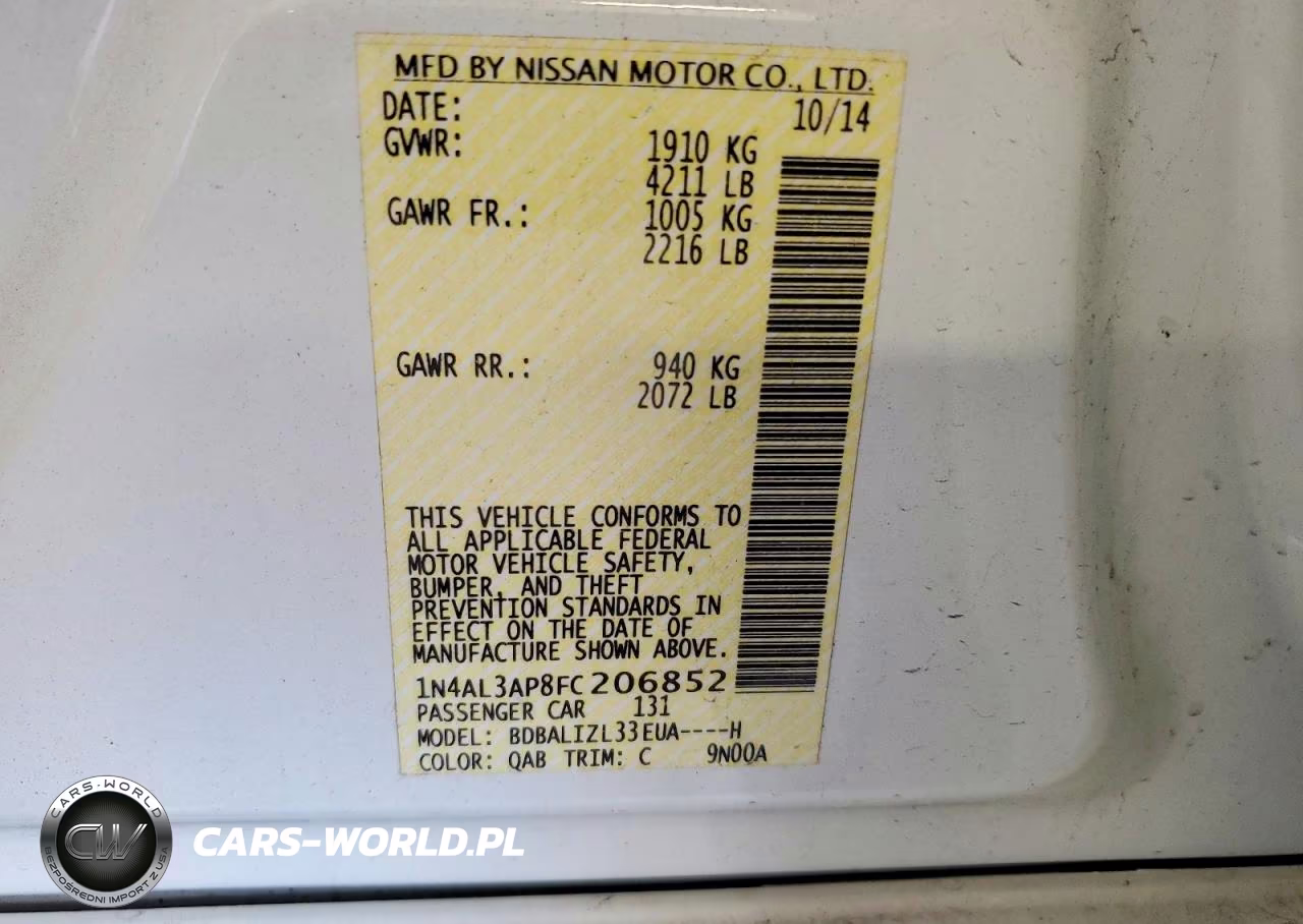 2015 Nissan Altima 2.5 Sv VIN:1N4AL3AP8FC206852 - 12