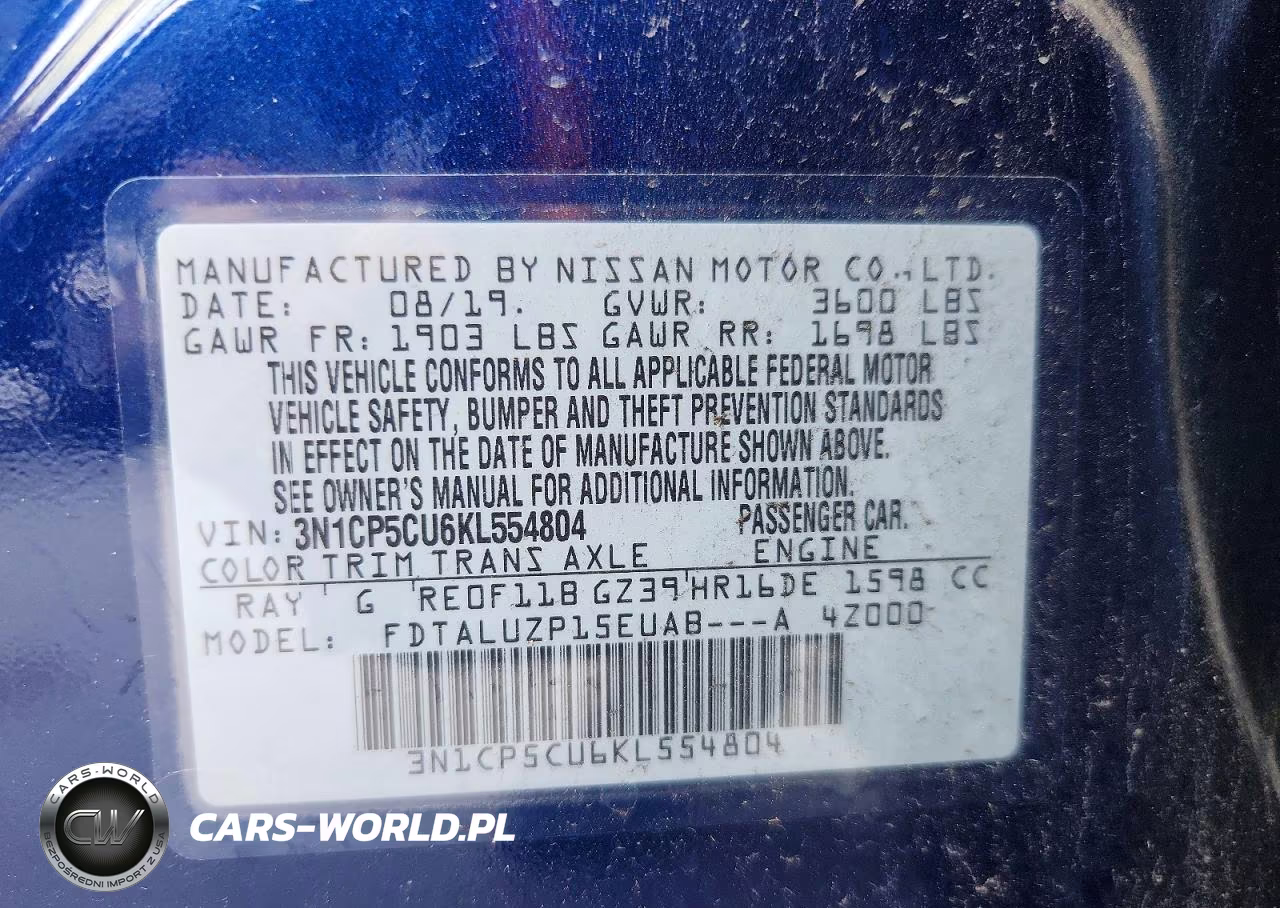 2019 Nissan Kicks Sr VIN:3N1CP5CU6KL554804 - 13