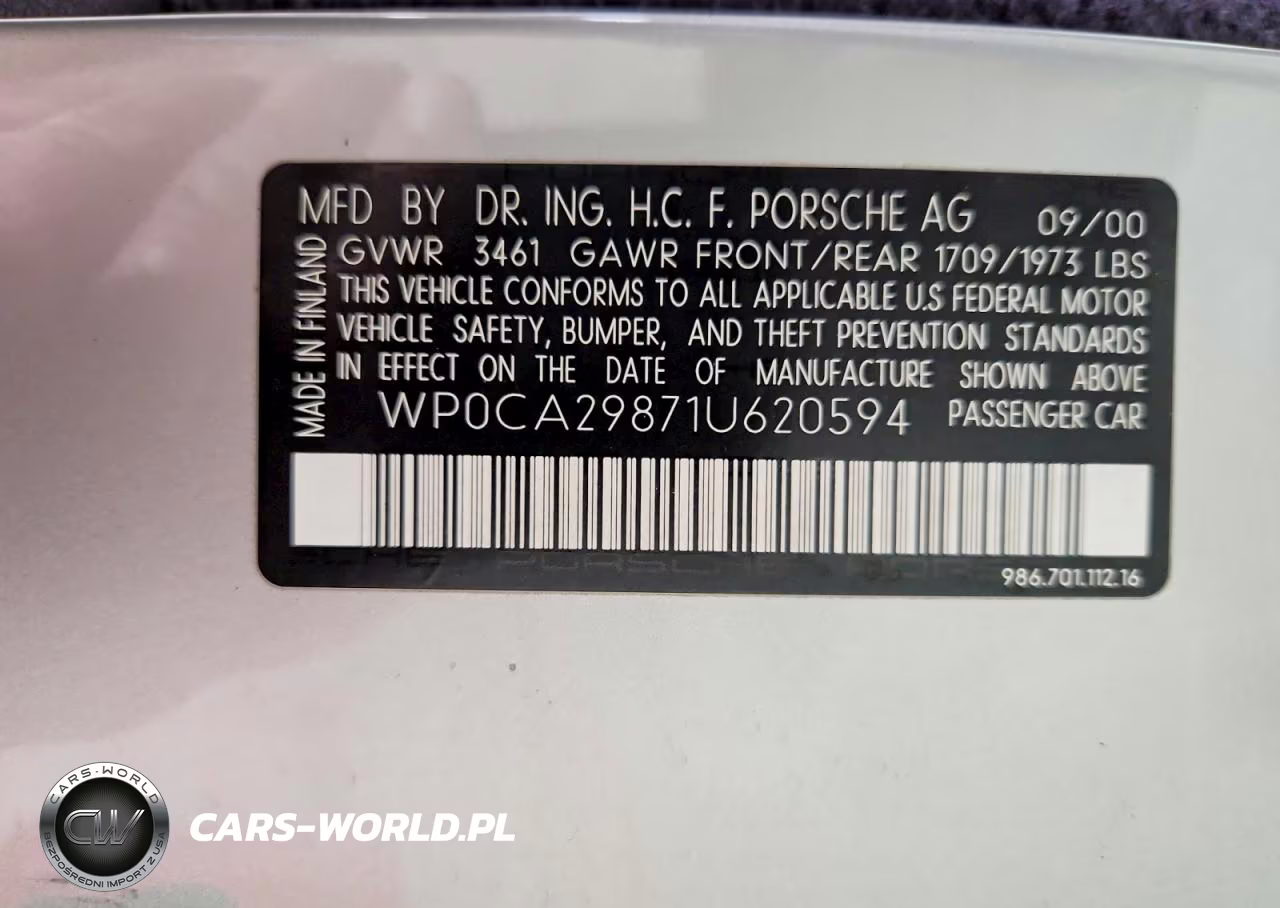 2001 Porsche Boxster VIN:WP0CA29871U620594 - 12