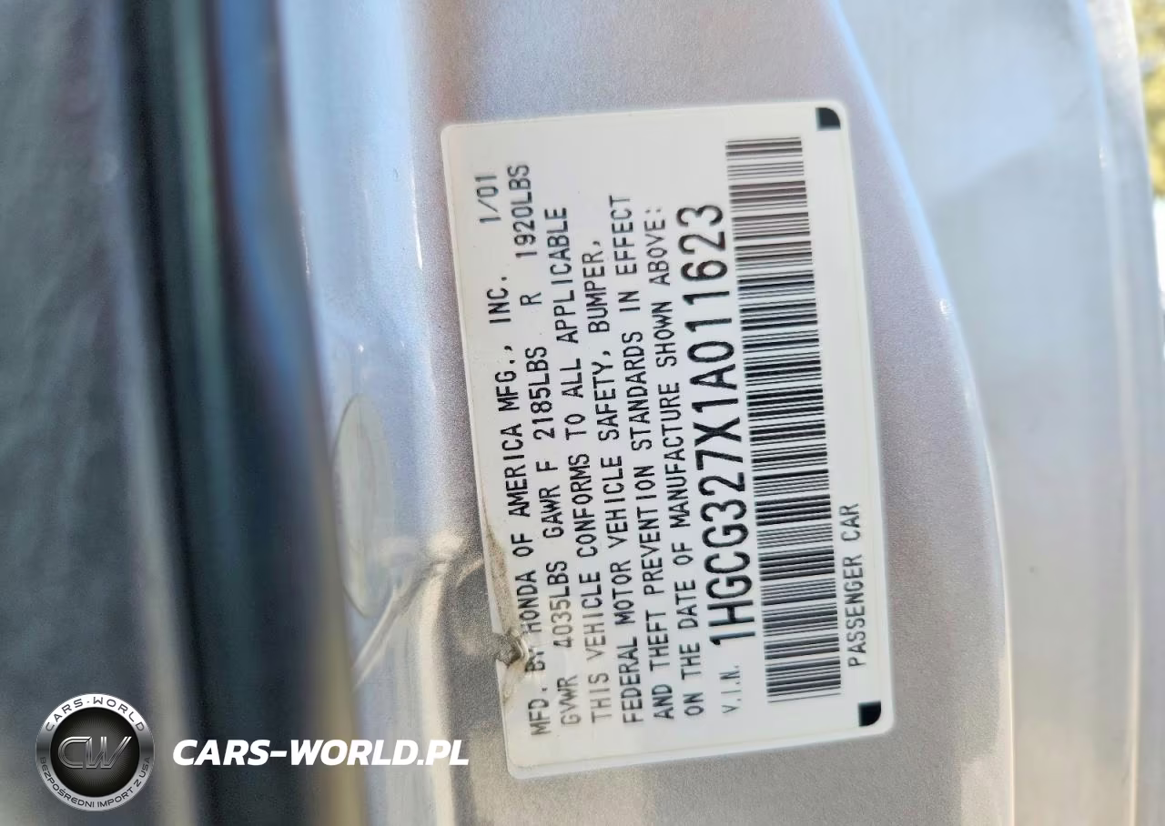 2001 Honda Accord Ex VIN:1HGCG327X1A011623 - 12