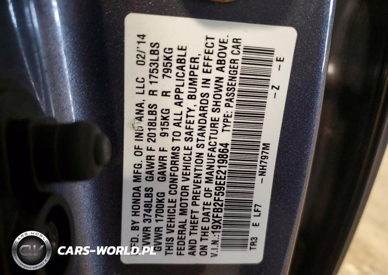 2014 Honda Civic Lx VIN:19XFB2F59EE219864 - 12