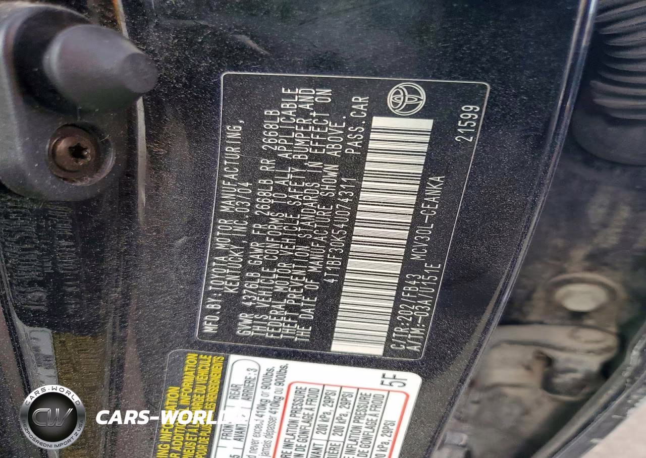 2004 Toyota Camry Le V6 VIN:4T1BF30K54U074311 - 12