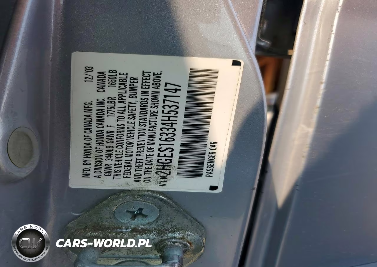 2004 Honda Civic Dx Vp VIN:2HGES16334H537147 - 12