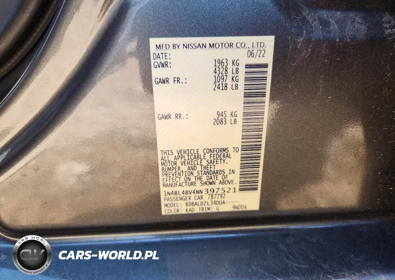 2022 Nissan Altima S VIN:1N4BL4BV4NN397521 - 13