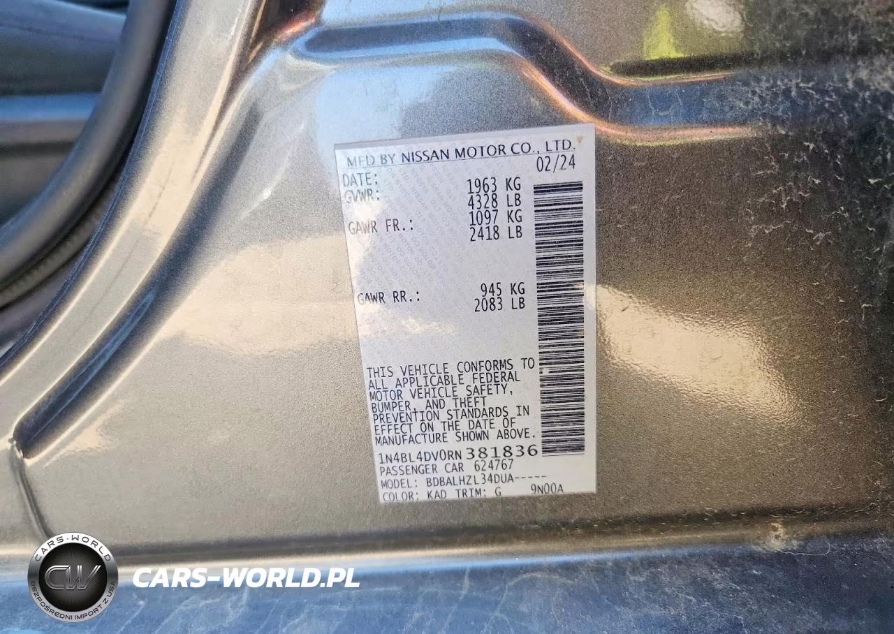 2024 Nissan Altima Sv VIN:1N4BL4DV0RN381836 - 12