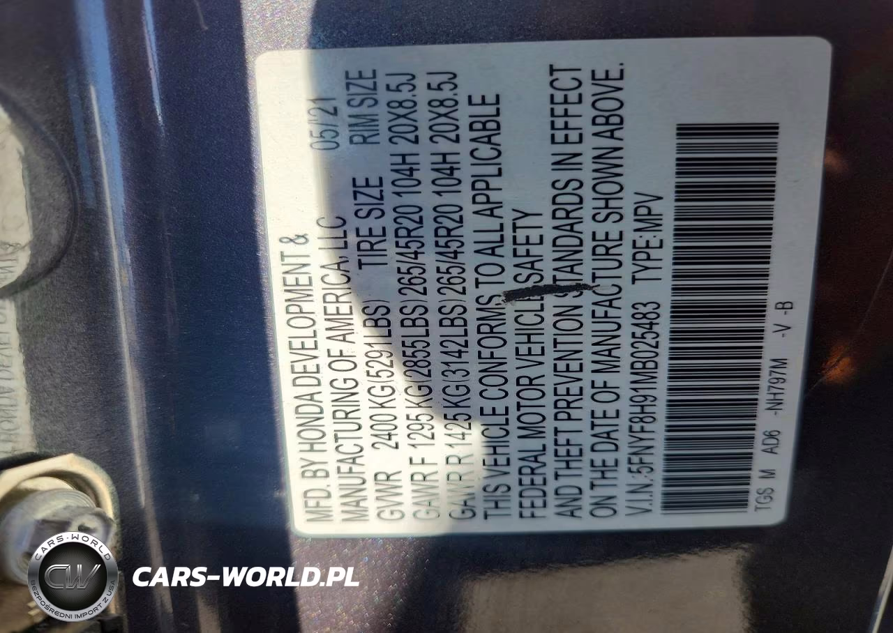 2021 Honda Passport Touring VIN:5FNYF8H91MB025483 - 12