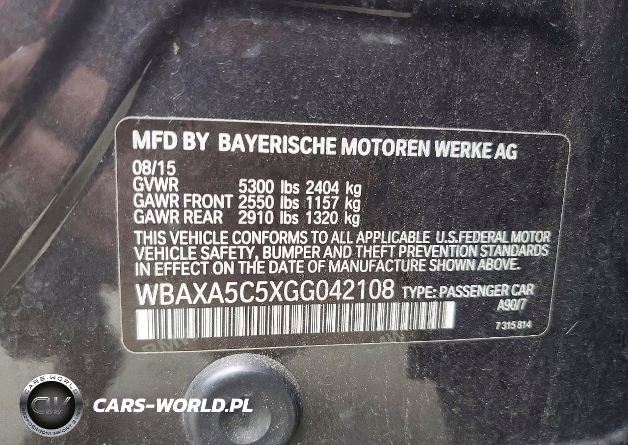 2016 BMW 535 D VIN:WBAXA5C5XGG042108 - 12