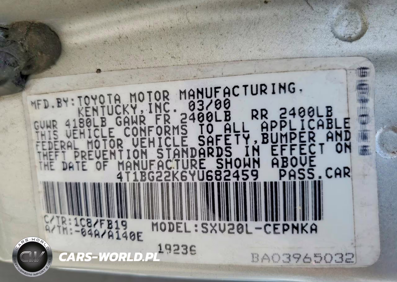 2000 Toyota Camry Le VIN:4T1BG22K6YU682459 - 12