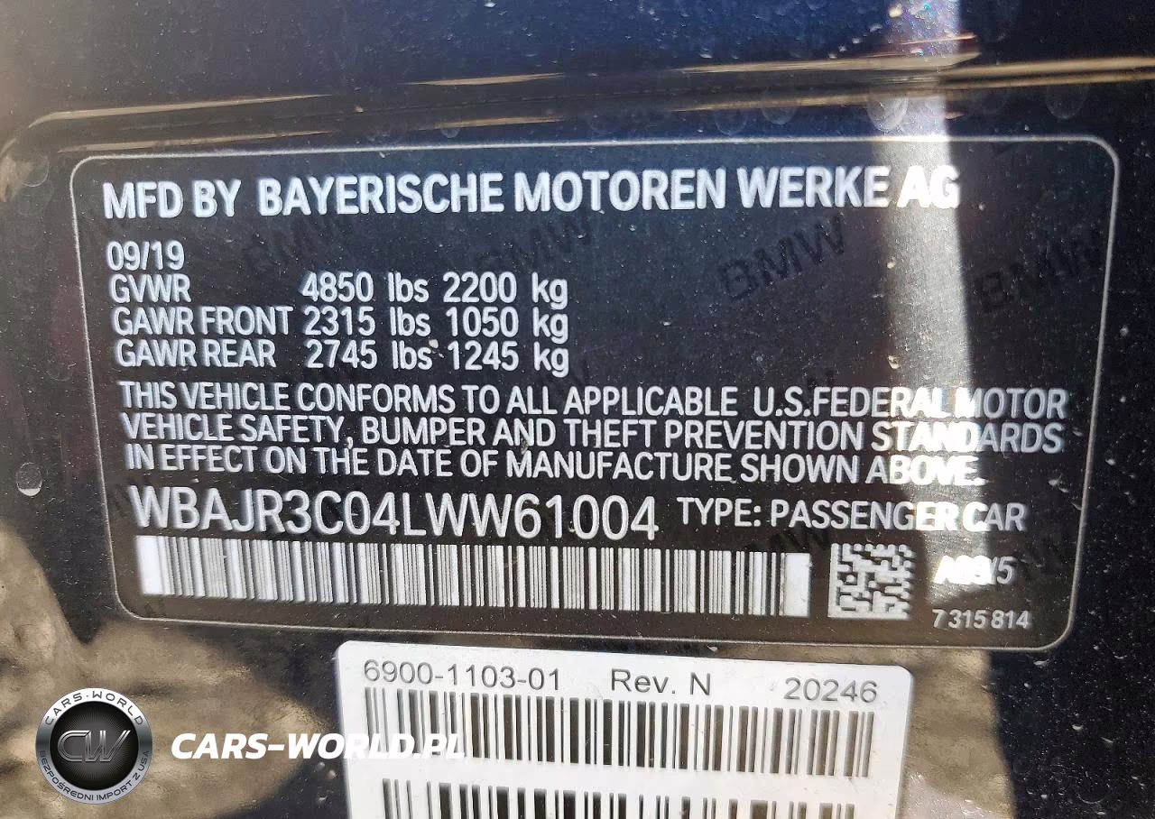 2020 BMW 530 I VIN:WBAJR3C04LWW61004 - 12