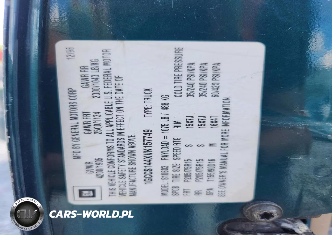1997 Chevrolet S Truck S10 VIN:1GCCS144XVK157749 - 12