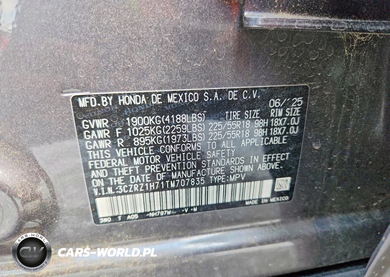 2026 Honda Hr-V Exl VIN:3CZRZ1H71TM707835 - 12