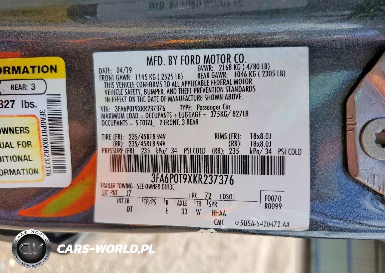 2019 Ford Fusion Se VIN:3FA6P0T9XKR237376 - 12
