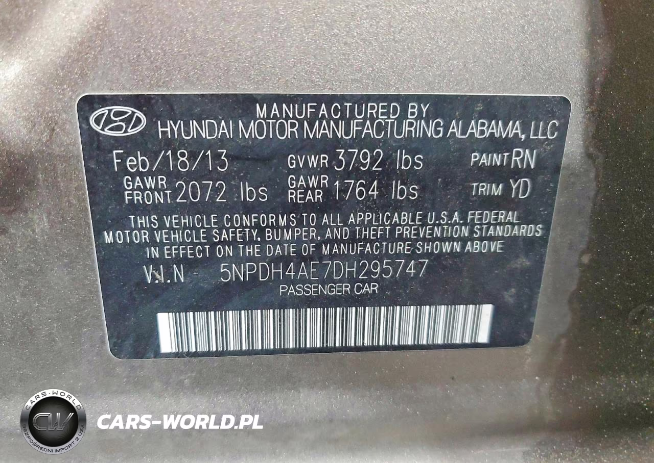 2013 Hyundai Elantra Gls VIN:5NPDH4AE7DH295747 - 12