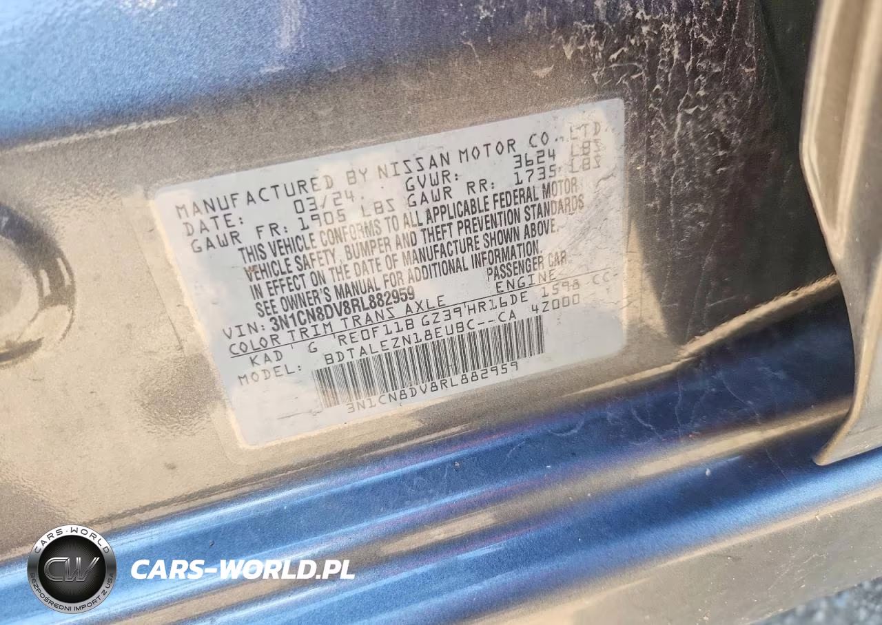 2024 Nissan Versa S VIN:3N1CN8DV8RL882959 - 13