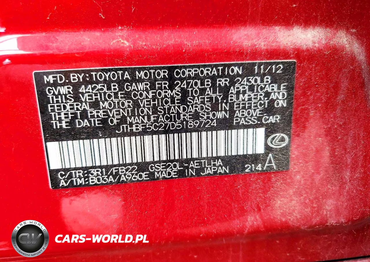 2013 Lexus Is 250 VIN:JTHBF5C27D5189724 - 12