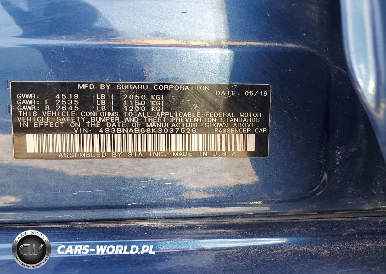 2019 Subaru Legacy 2.5I VIN:4S3BNAB68K3037526 - 12