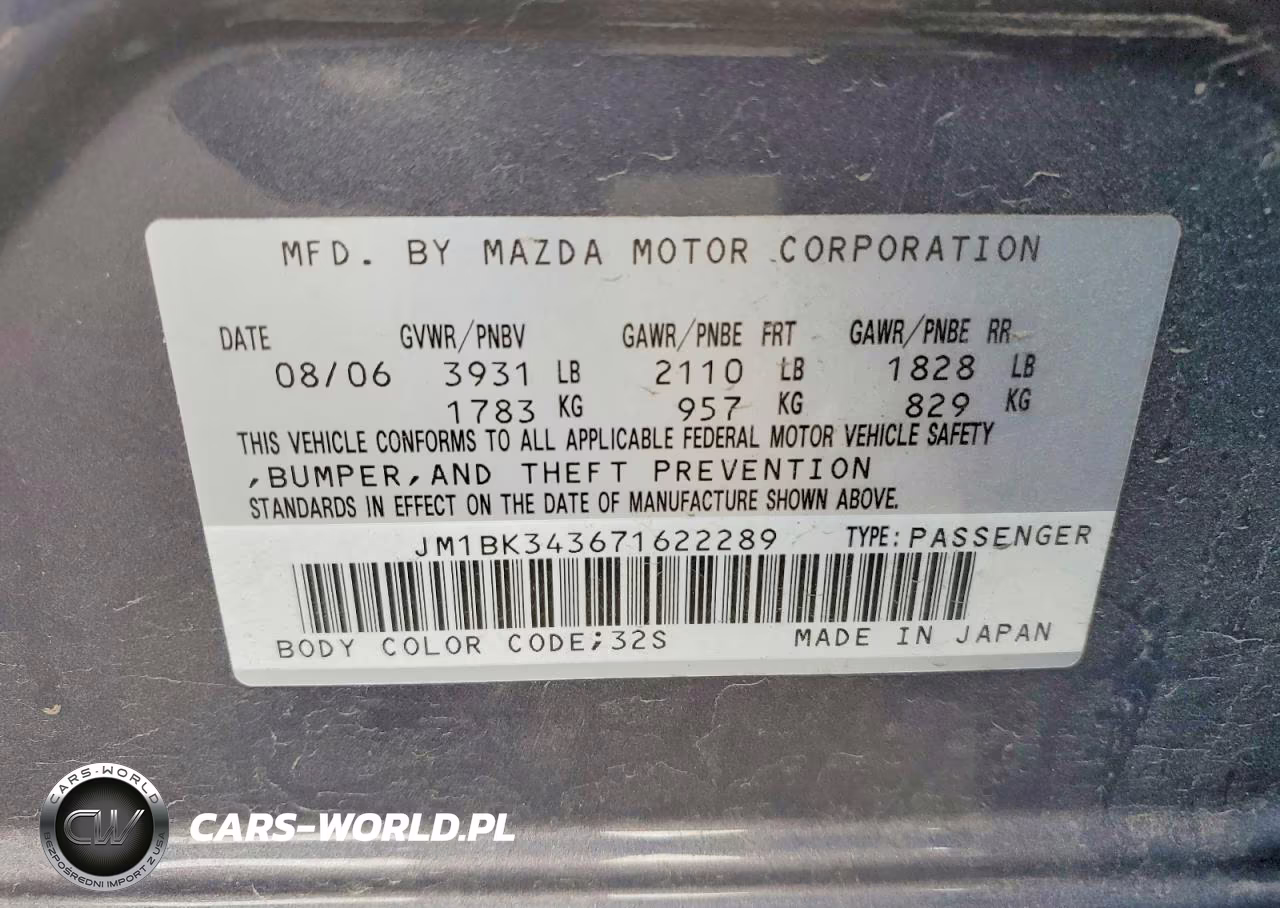 2007 Mazda 3 Hatchback VIN:JM1BK343671622289 - 12