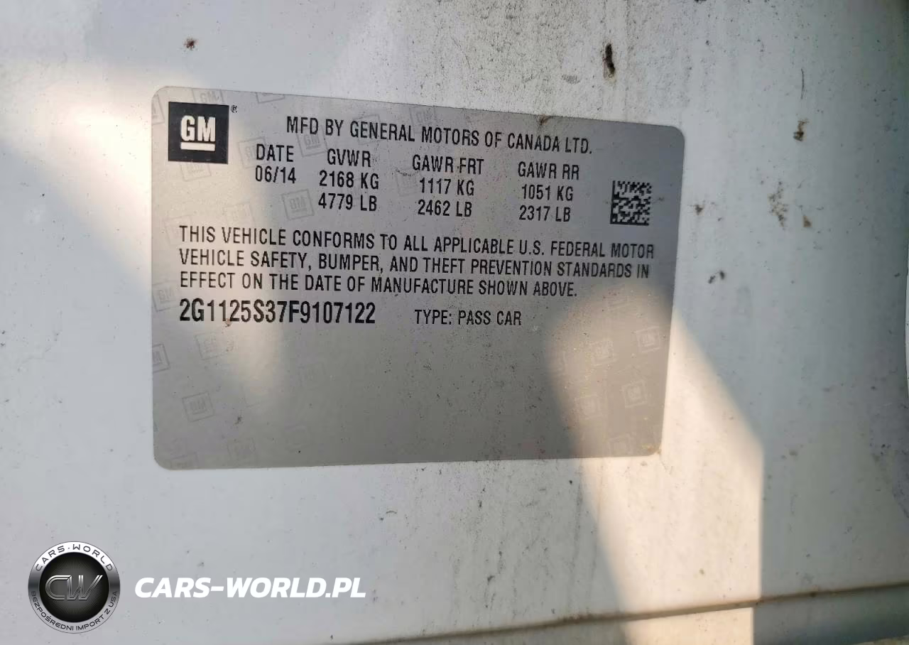 2015 Chevrolet Impala Lt VIN:2G1125S37F9107122 - 12