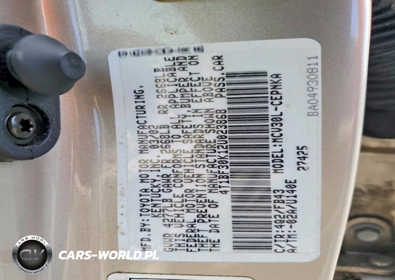 2002 Toyota Camry Le V6 VIN:4T1BF30K12U023868 - 12
