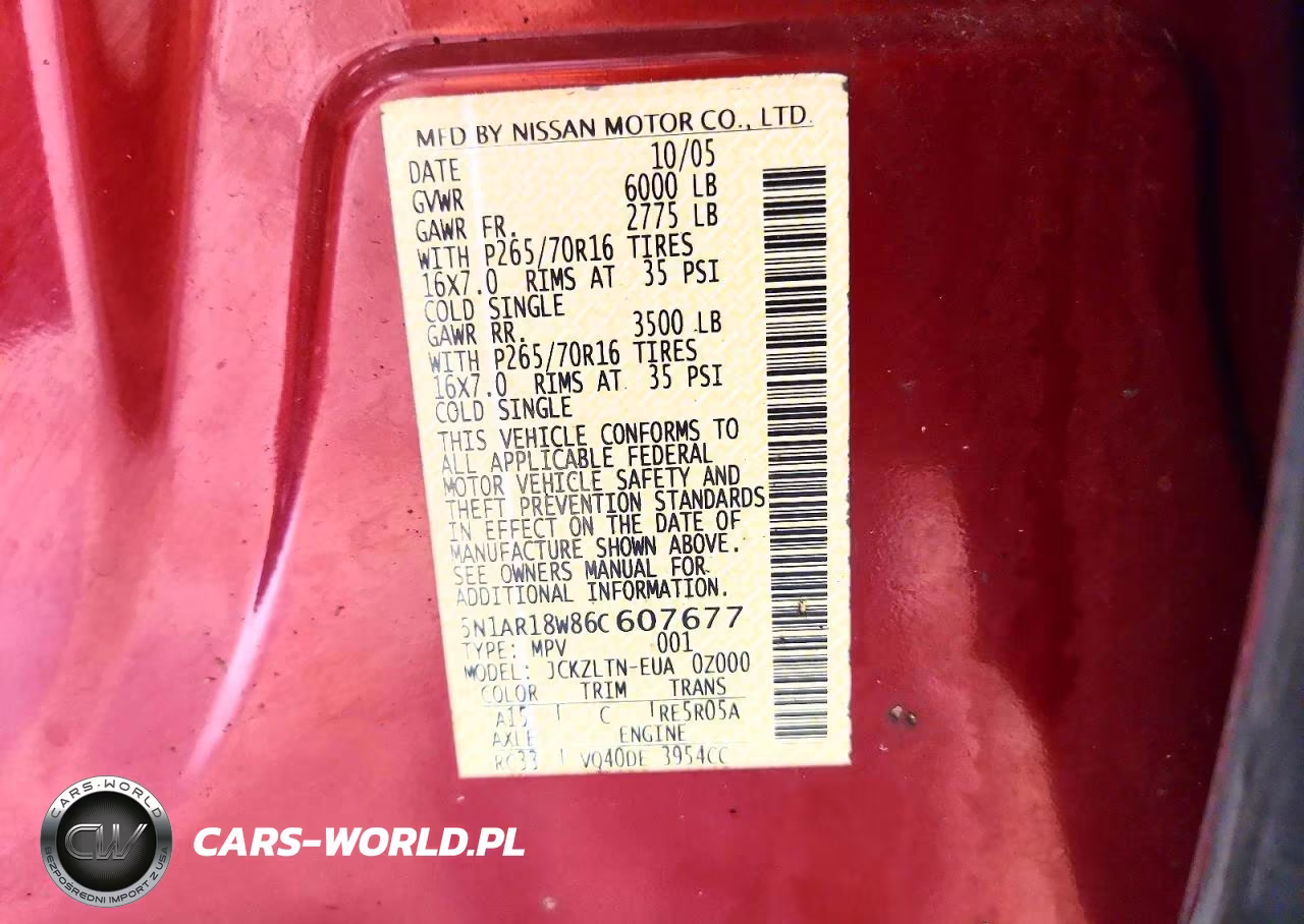 2006 Nissan Pathfinder S VIN:5N1AR18W86C607677 - 13