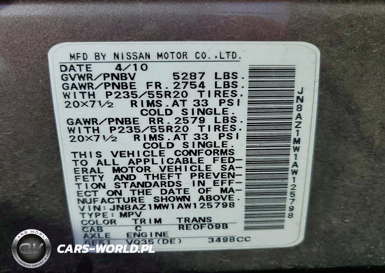 2010 Nissan Murano S VIN:JN8AZ1MW1AW125798 - 14