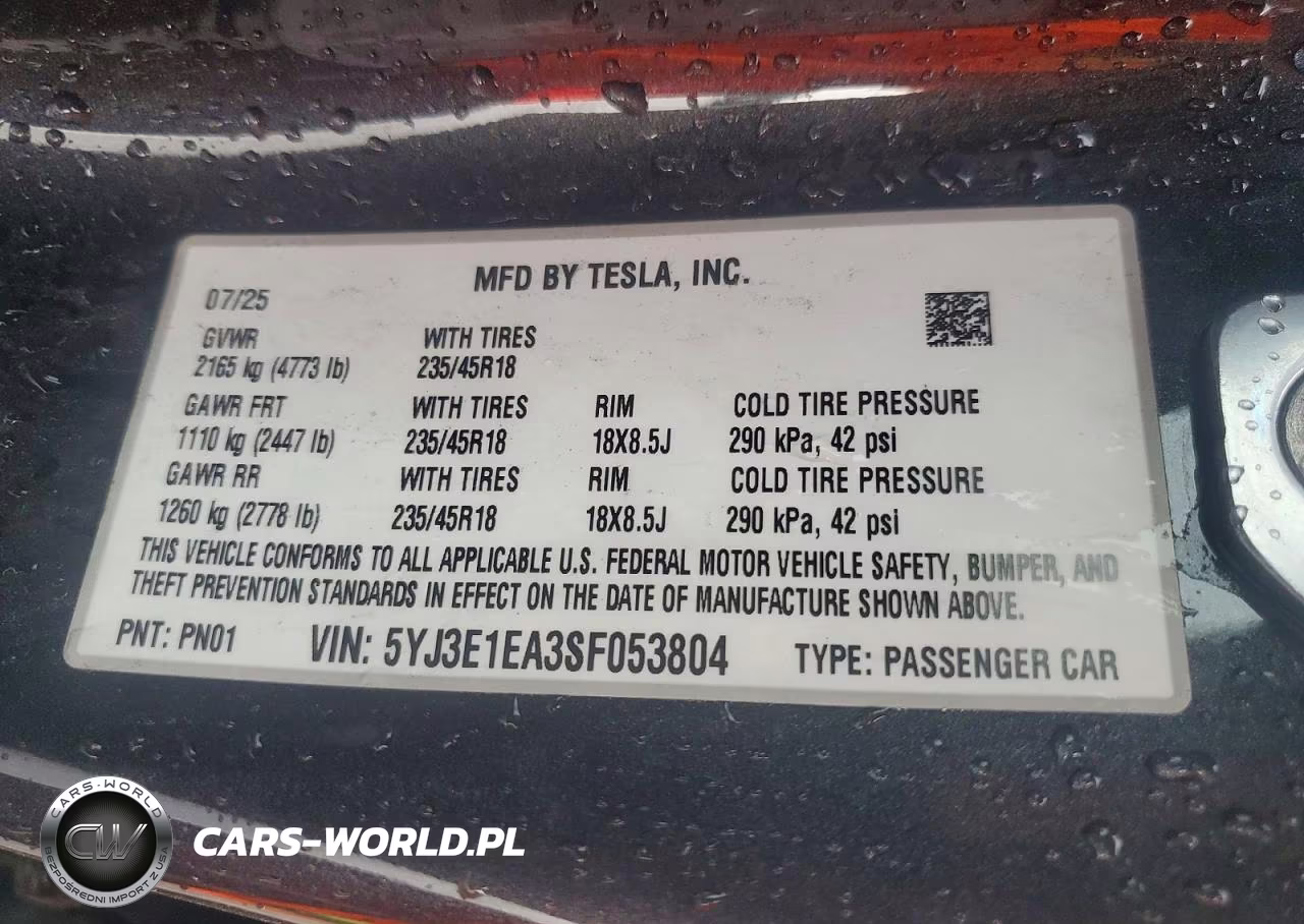 2025 Tesla Model 3 VIN:5YJ3E1EA3SF053804 - 12