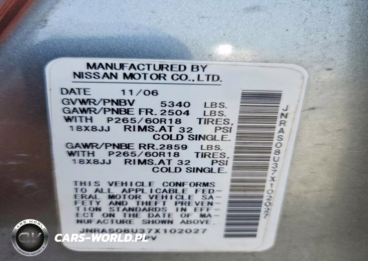 2007 Infiniti Fx35 Base VIN:JNRAS08U37X102027 - 12