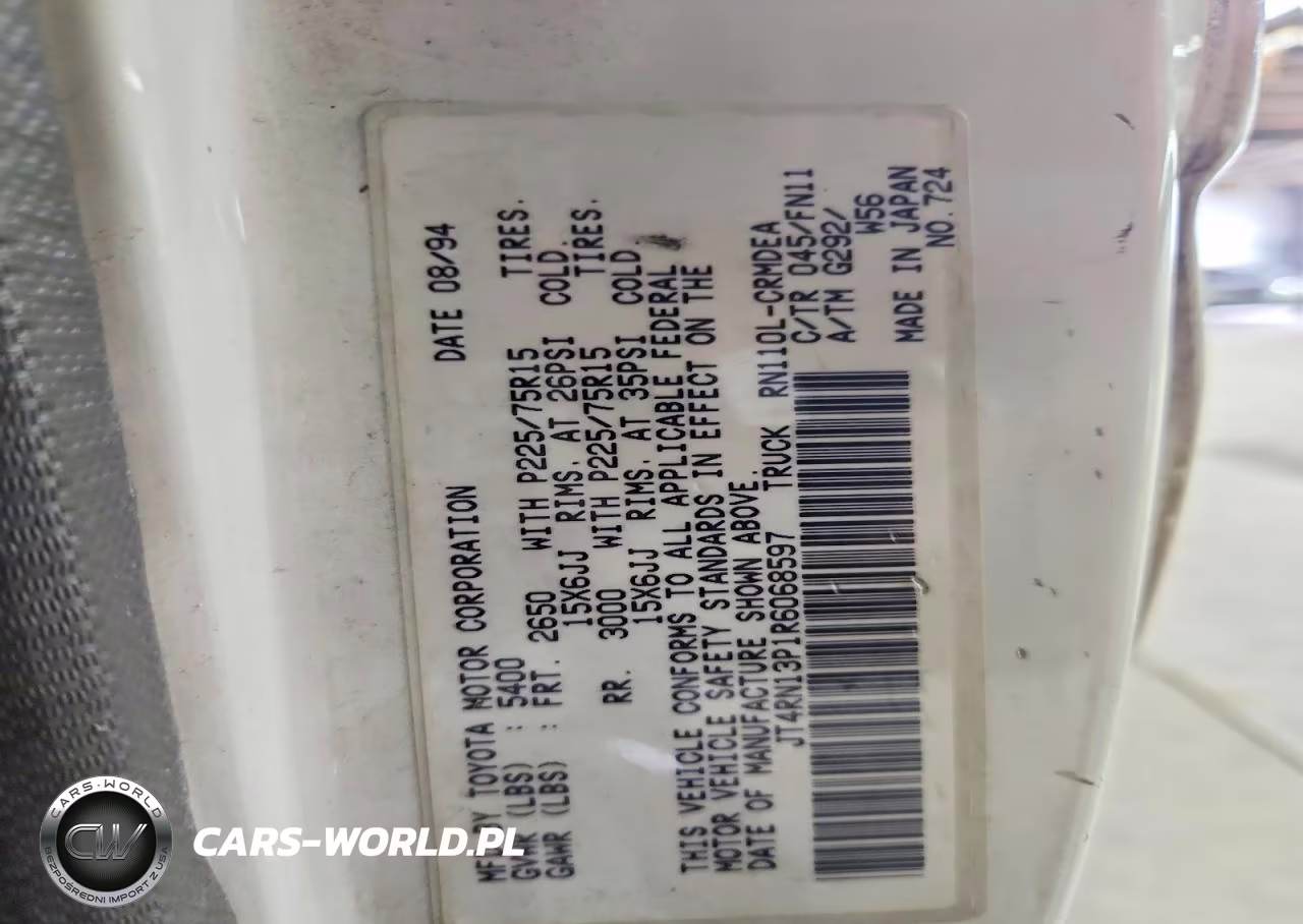 1994 Toyota Pickup Dx VIN:JT4RN13P1R6068597 - 12