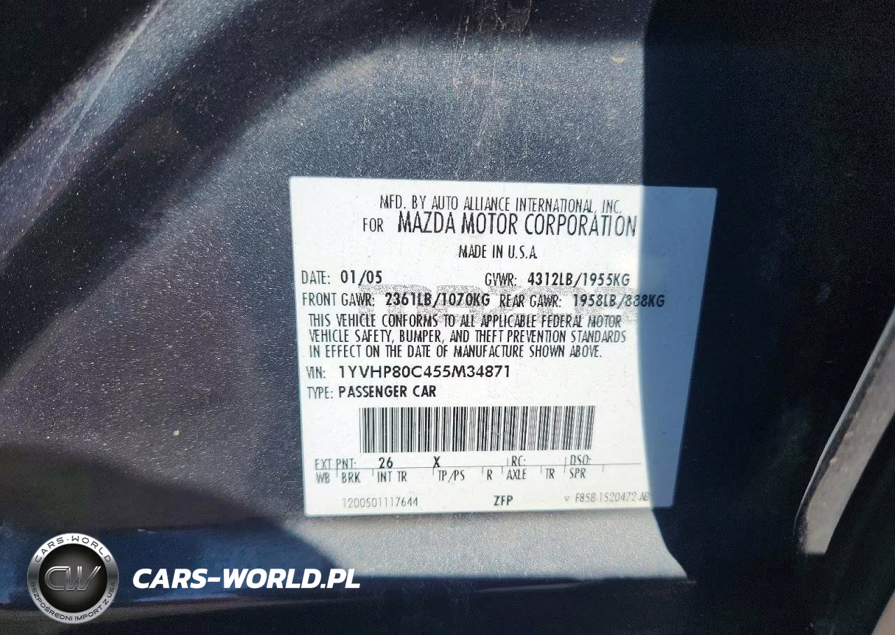 2005 Mazda 6 I VIN:1YVHP80C455M34871 - 12