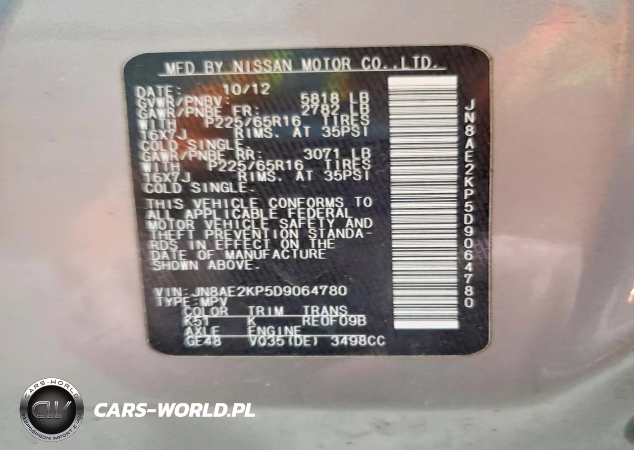 2013 Nissan Quest 3.5 S VIN:JN8AE2KP5D9064780 - 13