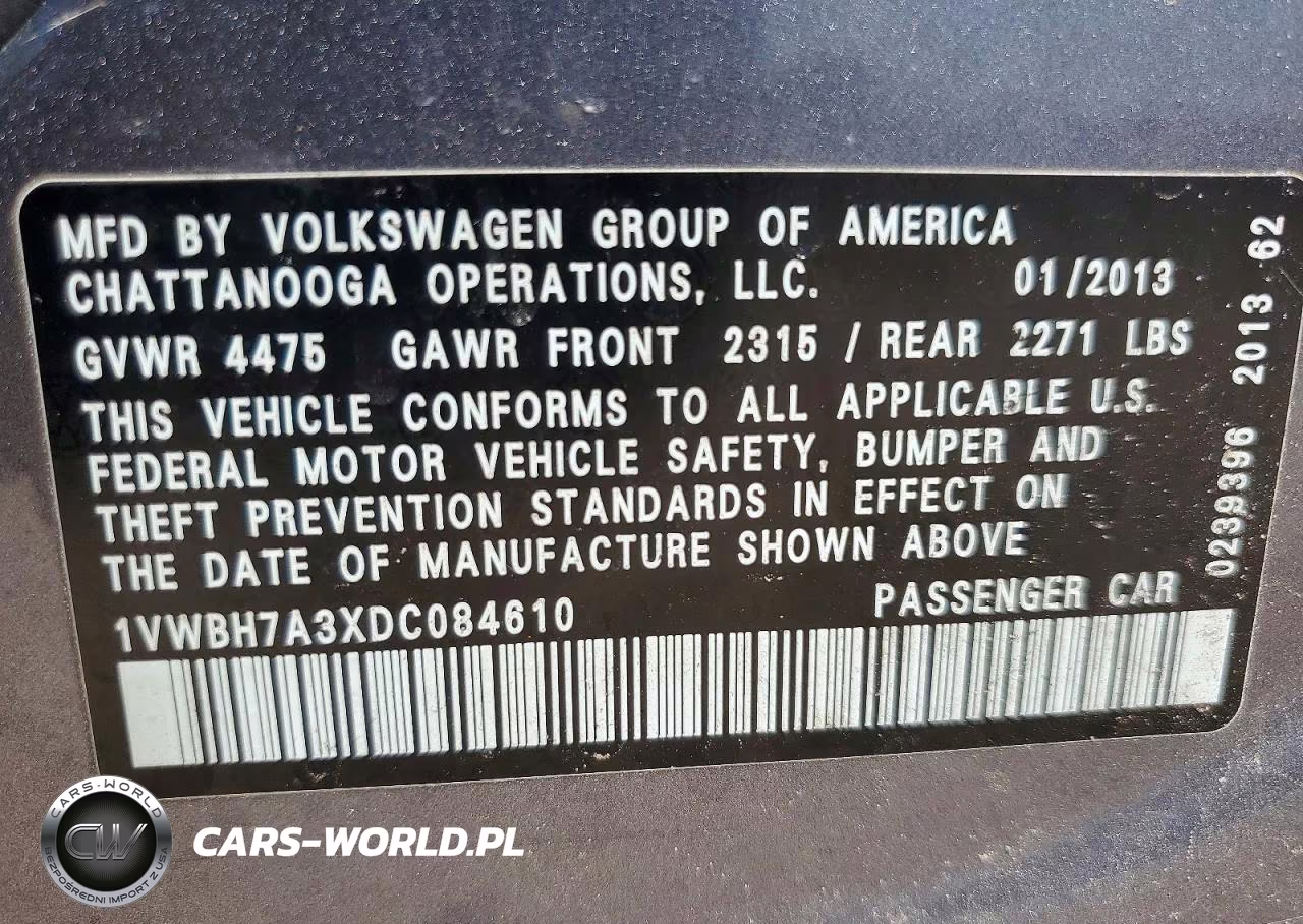 2013 Volkswagen Passat 2.5L Se VIN:1VWBH7A3XDC084610 - 12