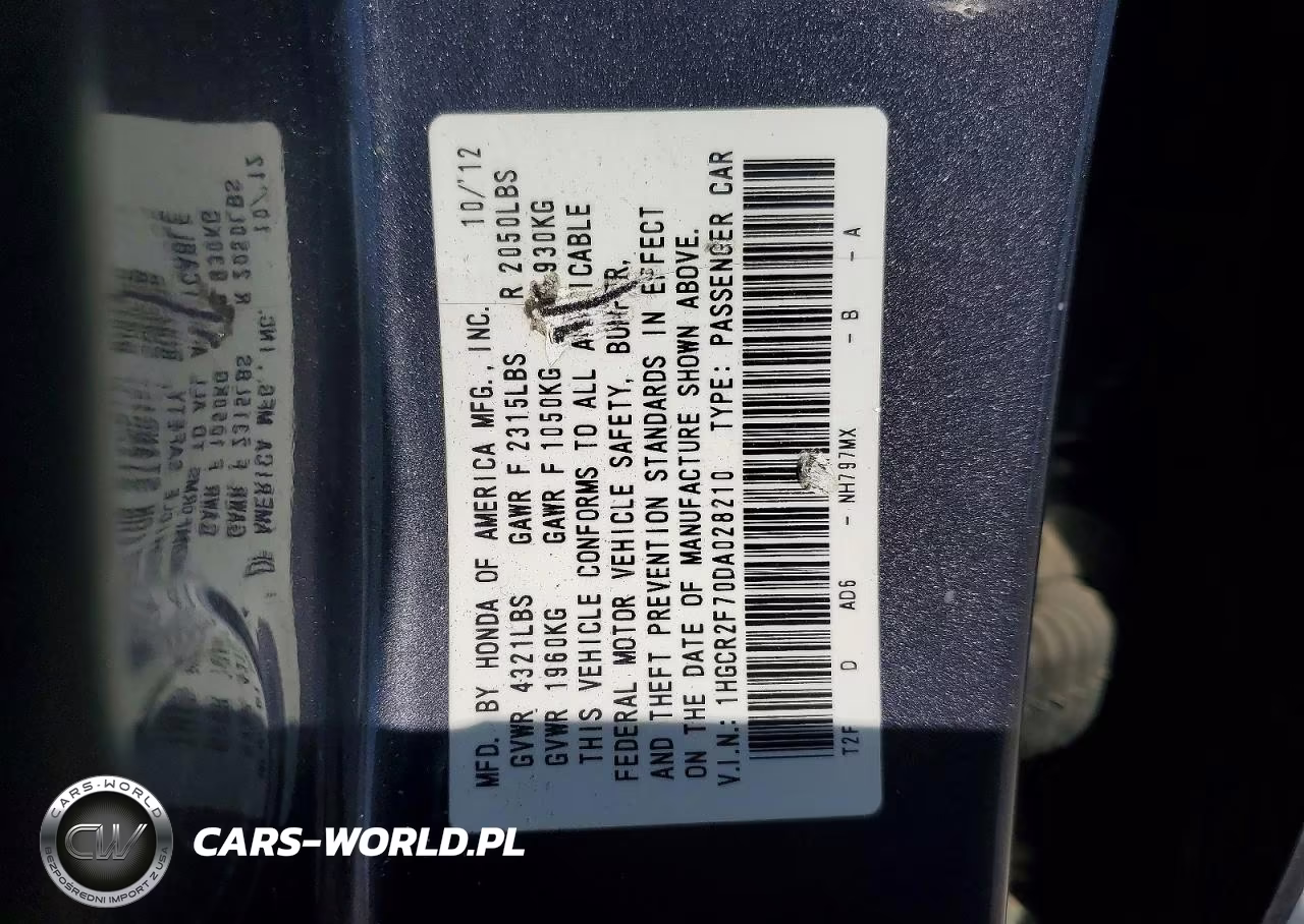 2013 Honda Accord Ex VIN:1HGCR2F70DA028210 - 12