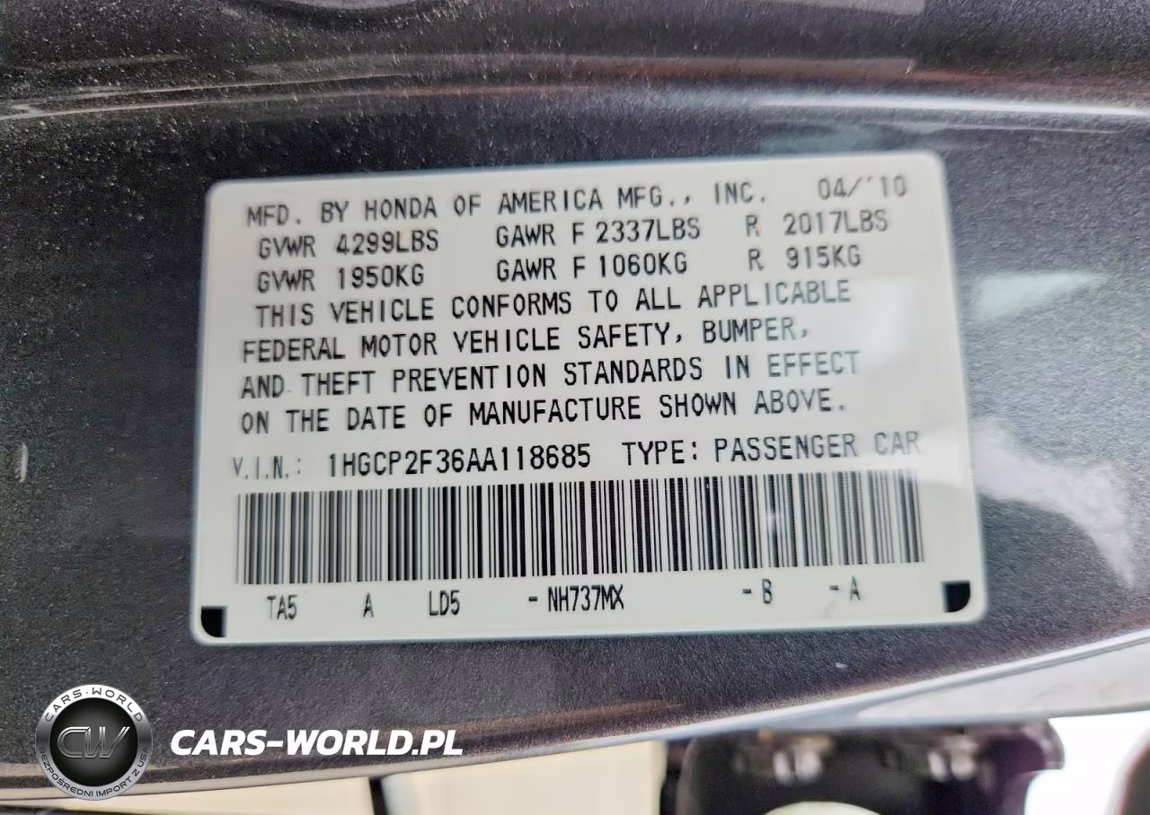 2010 Honda Accord Lx VIN:1HGCP2F36AA118685 - 12