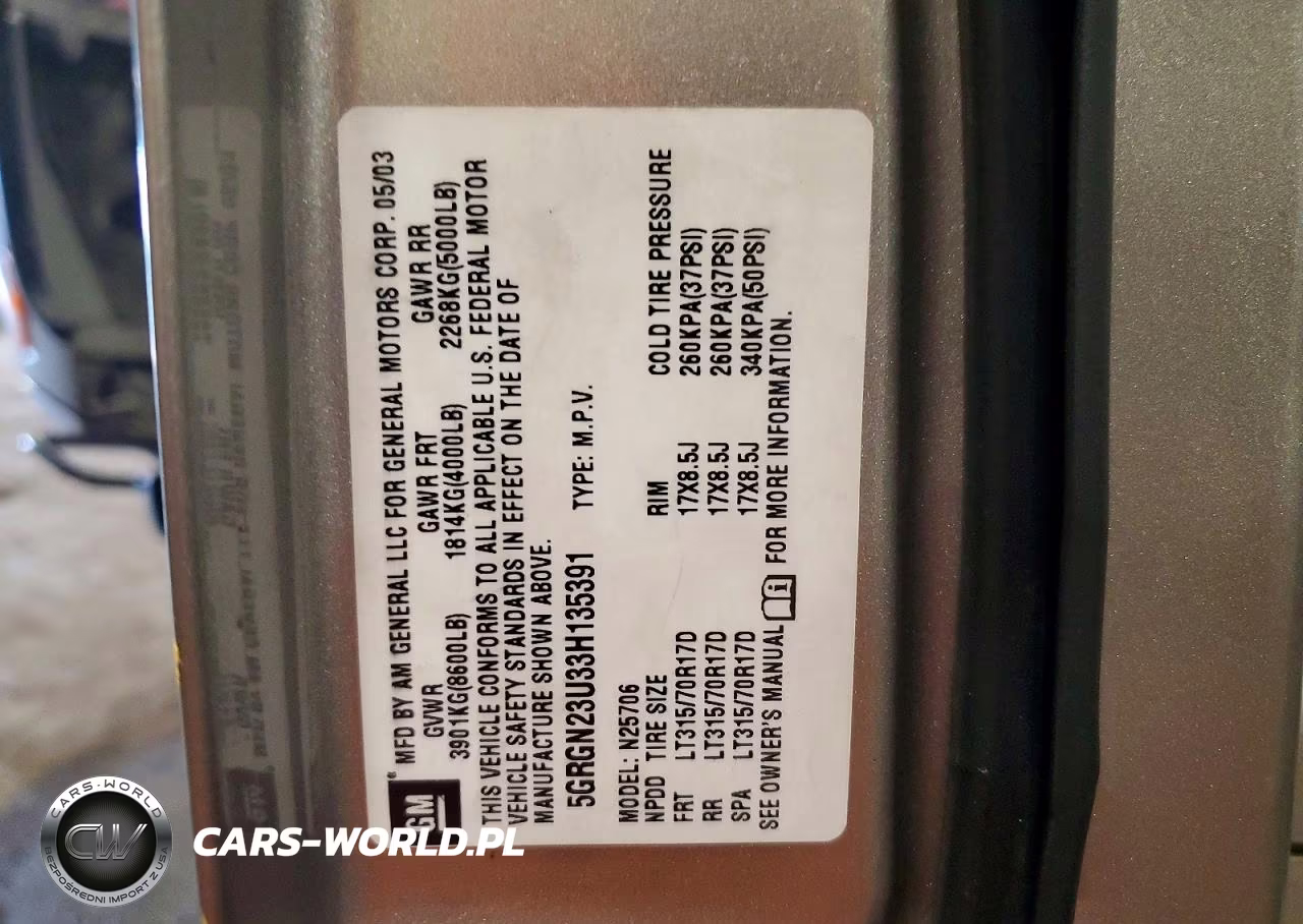 2003 Hummer H2 VIN:5GRGN23U33H135391 - 12
