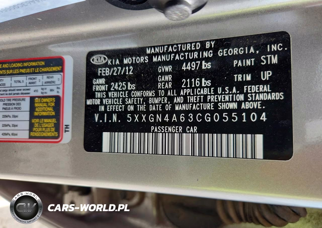 2012 Kia Optima Ex VIN:5XXGN4A63CG055104 - 12